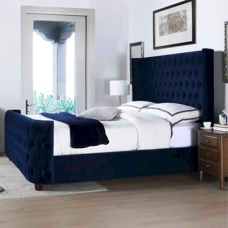 Chateau Velvet Upholstered Tufted Sheltered Panel Bed Set