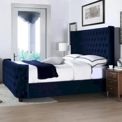 Chateau Velvet Upholstered Tufted Sheltered Panel Bed Set