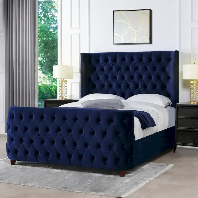 Chateau Velvet Upholstered Tufted Sheltered Panel Bed Set