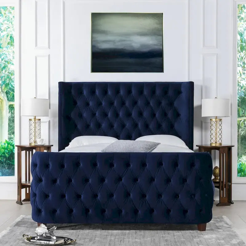 Chateau Velvet Upholstered Tufted Sheltered Panel Bed Set