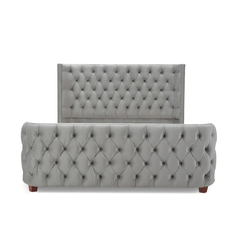 Chateau Velvet Upholstered Tufted Sheltered Panel Bed Set