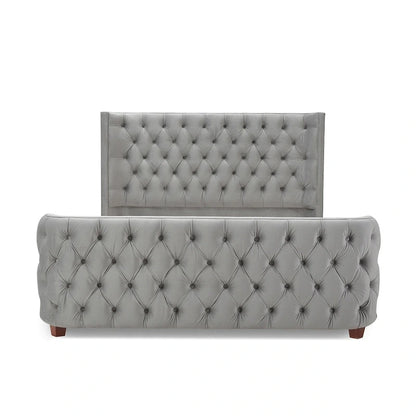 Chateau Velvet Upholstered Tufted Sheltered Panel Bed Set