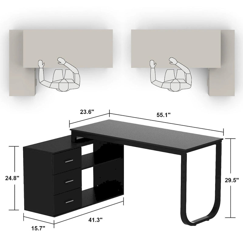 Timechee 55-inch L Shaped Office Computer Desk w/ Drawers