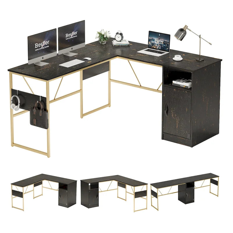 60 L Shaped Desk with Storage Cabinet Office Computer Desk