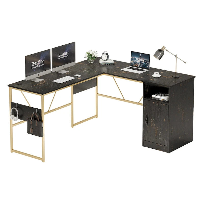 60 L Shaped Desk with Storage Cabinet Office Computer Desk