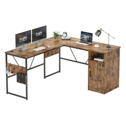 60 L Shaped Desk with Storage Cabinet Office Computer Desk