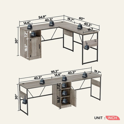 60 L Shaped Desk with Storage Cabinet Office Computer Desk