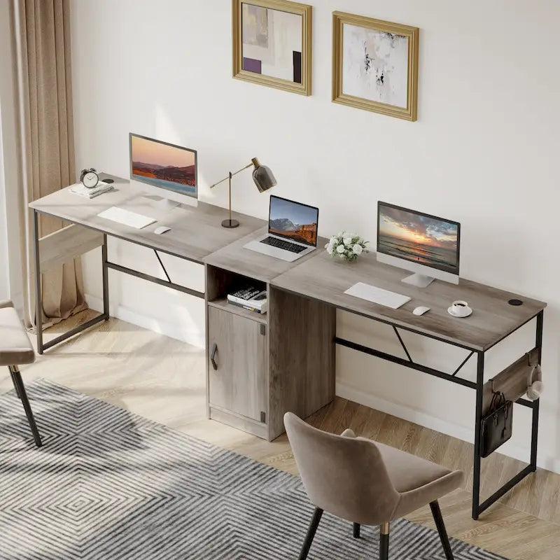 60 L Shaped Desk with Storage Cabinet Office Computer Desk