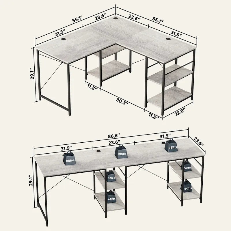 60 L Shaped Desk with Storage Cabinet Office Computer Desk