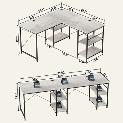 60 L Shaped Desk with Storage Cabinet Office Computer Desk