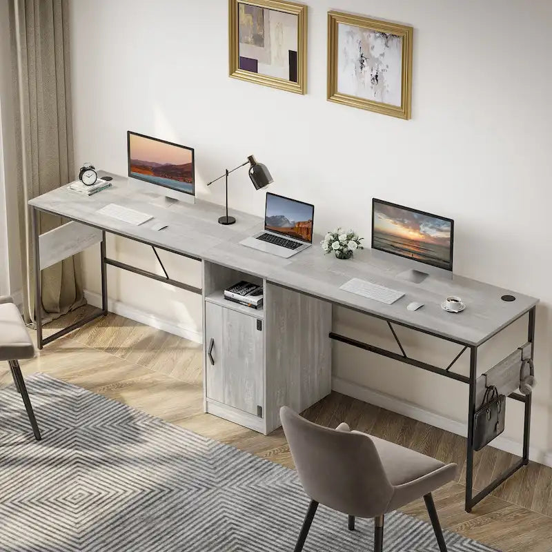 60 L Shaped Desk with Storage Cabinet Office Computer Desk