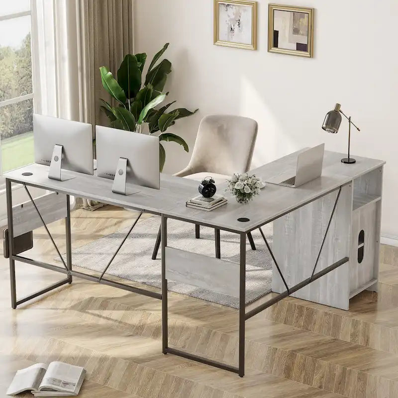 60 L Shaped Desk with Storage Cabinet Office Computer Desk