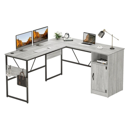 60 L Shaped Desk with Storage Cabinet Office Computer Desk