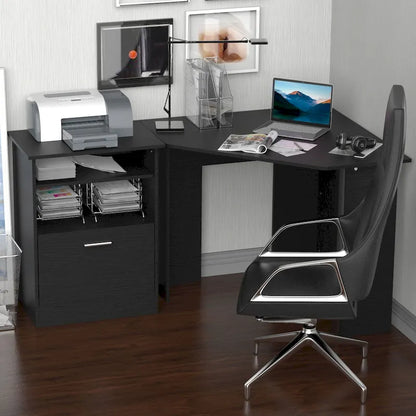 HOMCOM Computer Desk with Printer Cabinet, L-Shaped Corner Desk with Storage, Study PC Workstation for Home Office