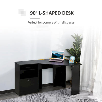 HOMCOM Computer Desk with Printer Cabinet, L-Shaped Corner Desk with Storage, Study PC Workstation for Home Office