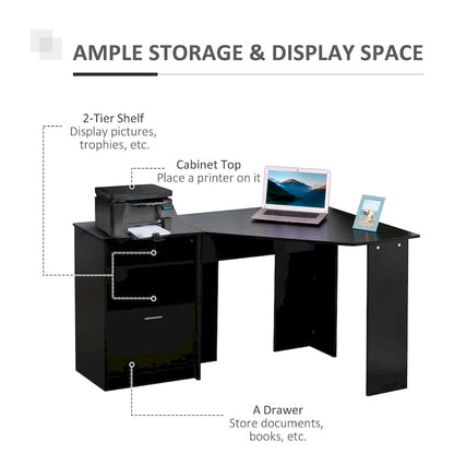 HOMCOM Computer Desk with Printer Cabinet, L-Shaped Corner Desk with Storage, Study PC Workstation for Home Office
