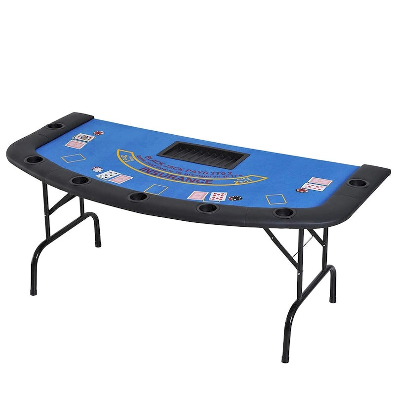 HomCom 72 7 Player Foldable Half Poker Table - Blue/Black
