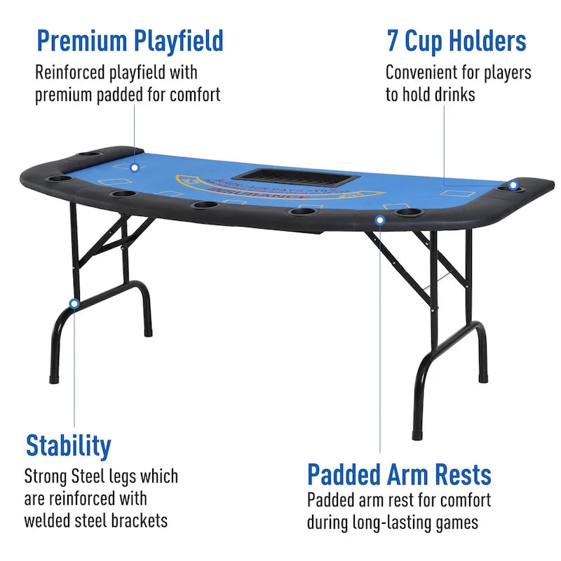 HomCom 72 7 Player Foldable Half Poker Table - Blue/Black