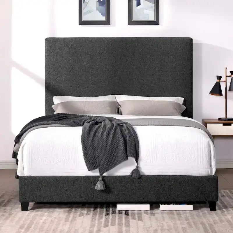 Bridgevine Home Tall Dark Grey Upholstered Panel Platform Bed