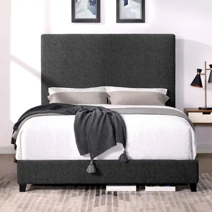 Bridgevine Home Tall Dark Grey Upholstered Panel Platform Bed