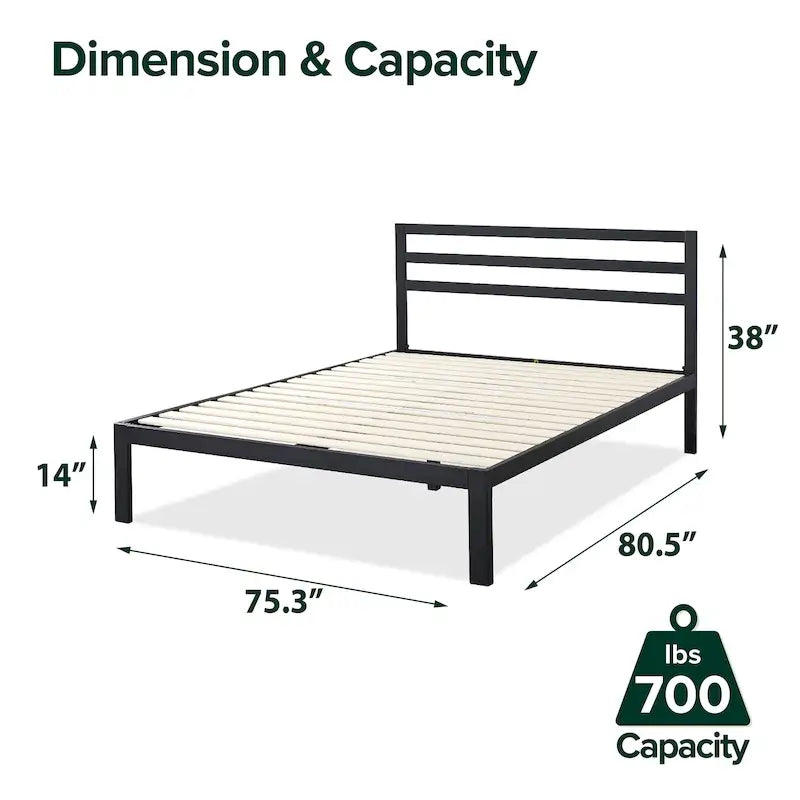 Priage by ZINUS Black Metal Platform Bed Frame with Headboard