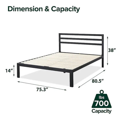 Priage by ZINUS Black Metal Platform Bed Frame with Headboard