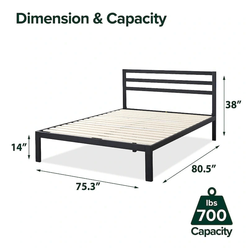 Priage by ZINUS Black Metal Platform Bed Frame with Headboard
