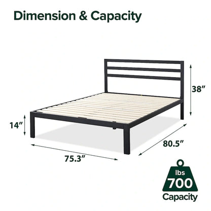Priage by ZINUS Black Metal Platform Bed Frame with Headboard