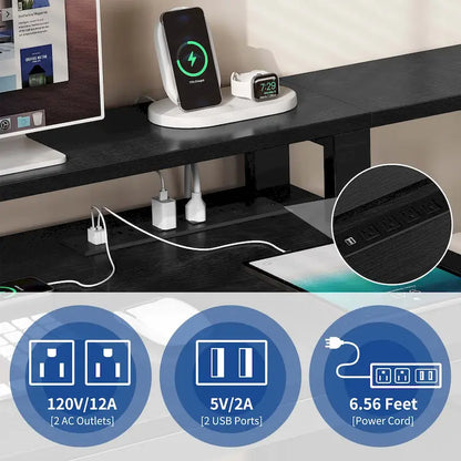 Moasis L Shaped Gaming Desk LED 65 Inch Computer Corner Desk with Monitor Stand and Storage Cabinet