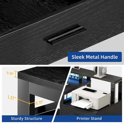 Moasis L Shaped Gaming Desk LED 65 Inch Computer Corner Desk with Monitor Stand and Storage Cabinet