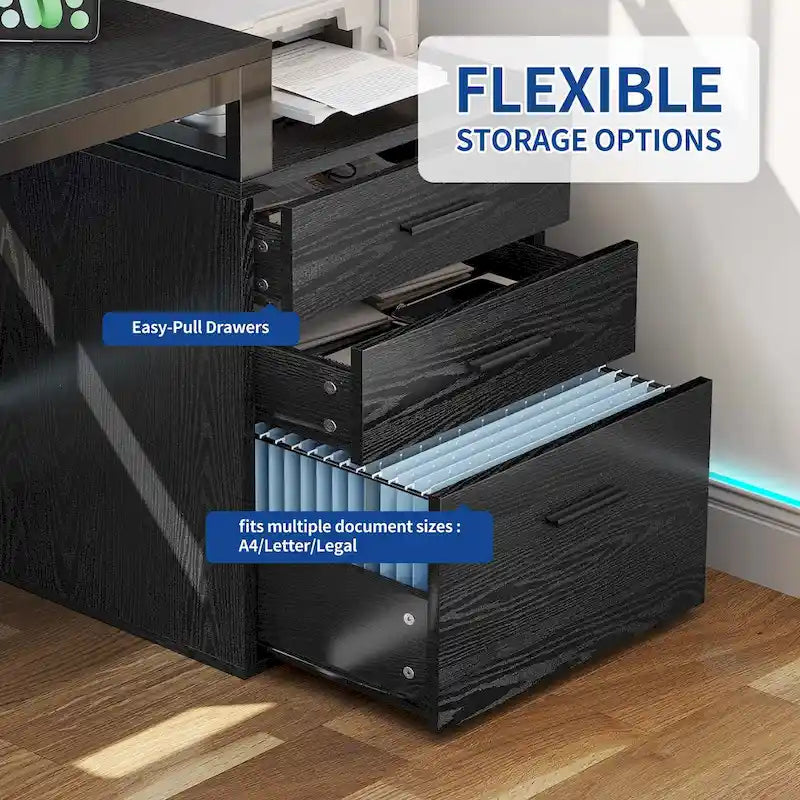 Moasis L Shaped Gaming Desk LED 65 Inch Computer Corner Desk with Monitor Stand and Storage Cabinet