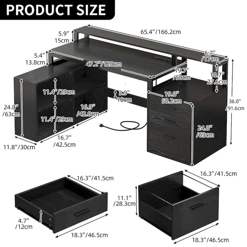 Moasis L Shaped Gaming Desk LED 65 Inch Computer Corner Desk with Monitor Stand and Storage Cabinet