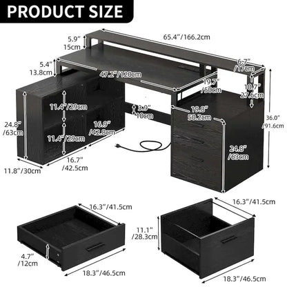 Moasis L Shaped Gaming Desk LED 65 Inch Computer Corner Desk with Monitor Stand and Storage Cabinet