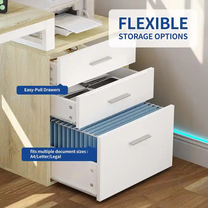 Moasis L Shaped Gaming Desk LED 65 Inch Computer Corner Desk with Monitor Stand and Storage Cabinet