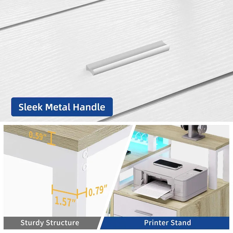 Moasis L Shaped Gaming Desk LED 65 Inch Computer Corner Desk with Monitor Stand and Storage Cabinet