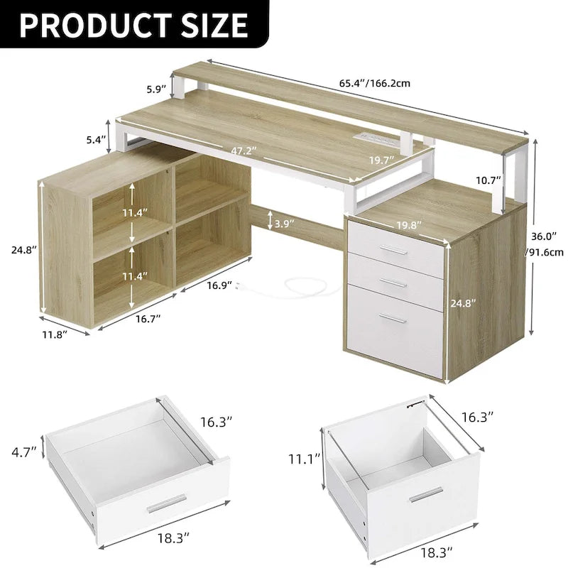Moasis L Shaped Gaming Desk LED 65 Inch Computer Corner Desk with Monitor Stand and Storage Cabinet