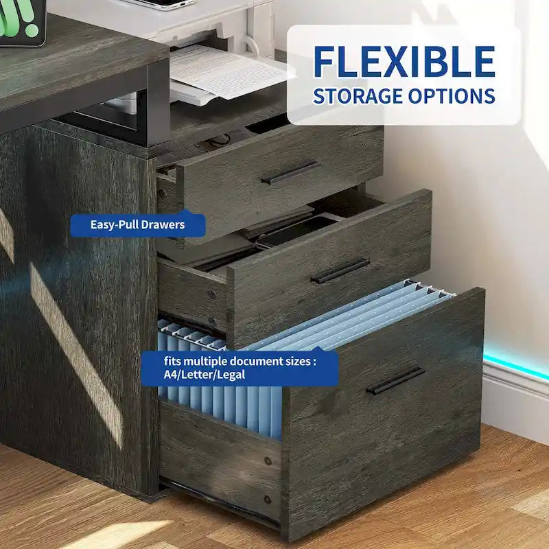 Moasis L Shaped Gaming Desk LED 65 Inch Computer Corner Desk with Monitor Stand and Storage Cabinet