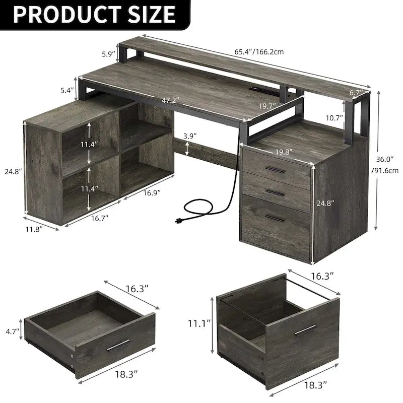 Moasis L Shaped Gaming Desk LED 65 Inch Computer Corner Desk with Monitor Stand and Storage Cabinet