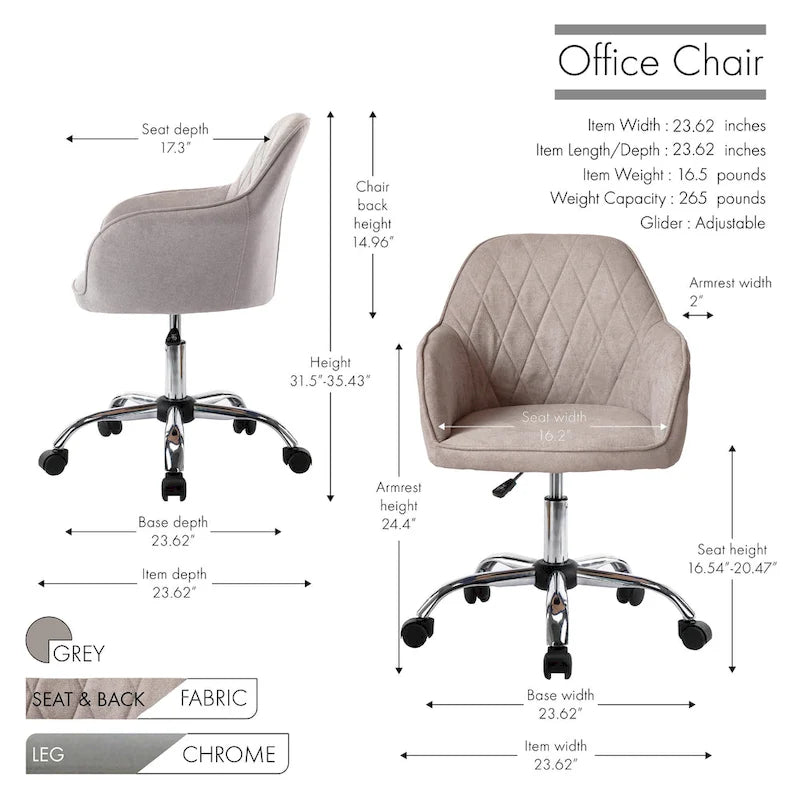 Porthos Home Noa Home Office Desk Chair, Fabric And Roller Wheels