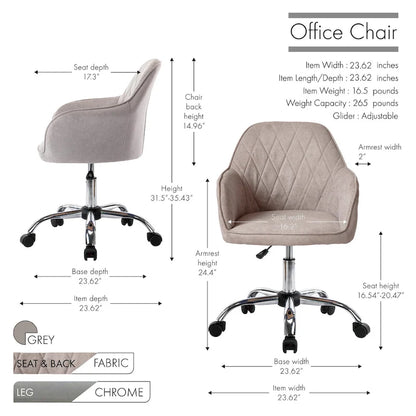 Porthos Home Noa Home Office Desk Chair, Fabric And Roller Wheels