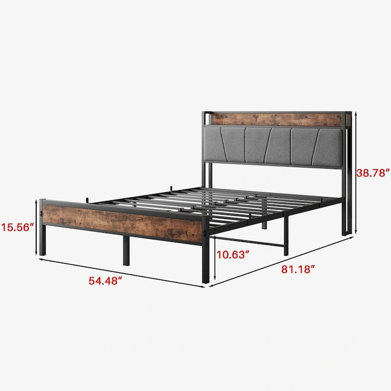 Full Size Bed Storage Headboard with Charging Station