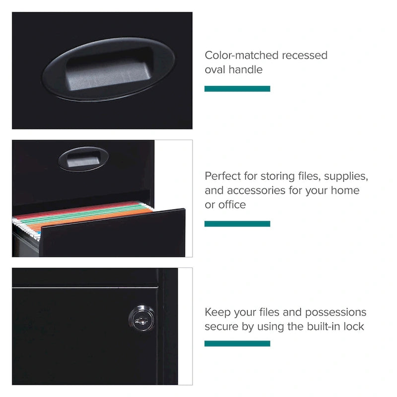 Space Solutions 18in. Deep 3 Drawer Metal Organizer File Cabinet with Pencil Drawer, Black