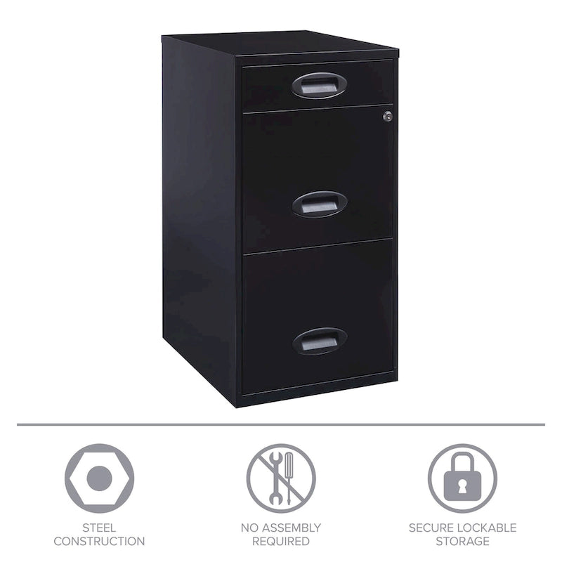 Space Solutions 18in. Deep 3 Drawer Metal Organizer File Cabinet with Pencil Drawer, Black