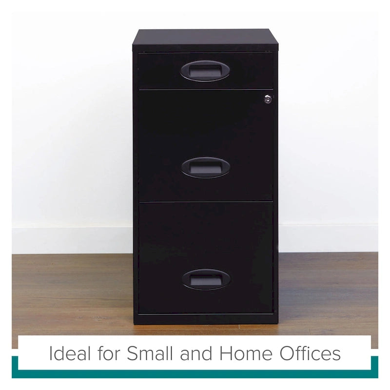 Space Solutions 18in. Deep 3 Drawer Metal Organizer File Cabinet with Pencil Drawer, Black