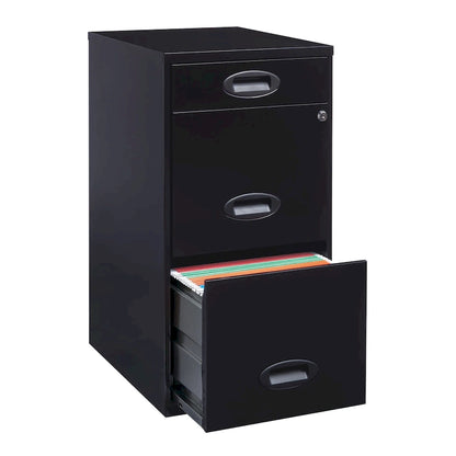 Space Solutions 18in. Deep 3 Drawer Metal Organizer File Cabinet with Pencil Drawer, Black
