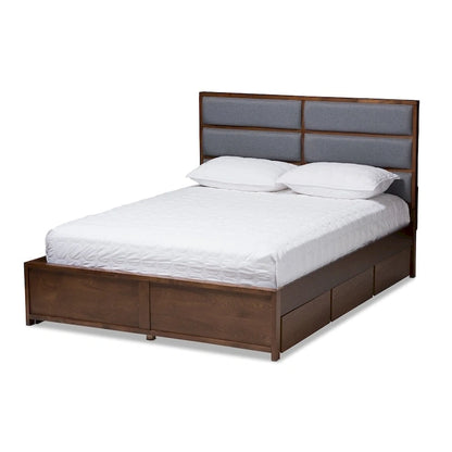 Strick & Bolton Mori Contemporary Grey Fabric and Walnut Wood Storage Bed