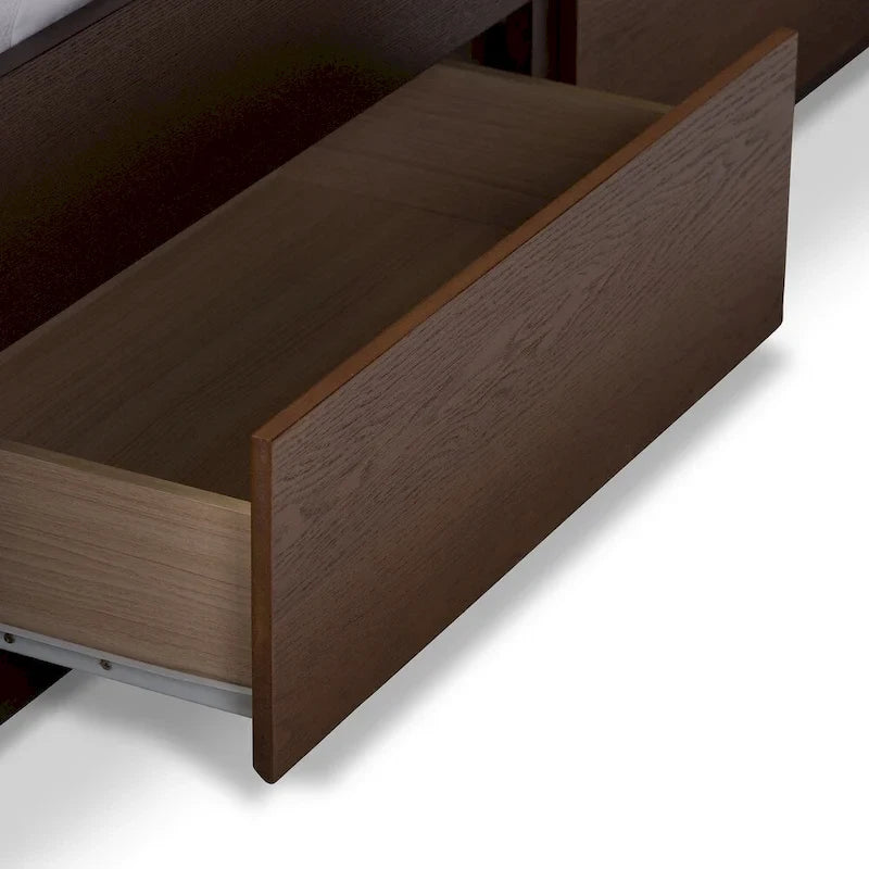 Strick & Bolton Mori Contemporary Grey Fabric and Walnut Wood Storage Bed