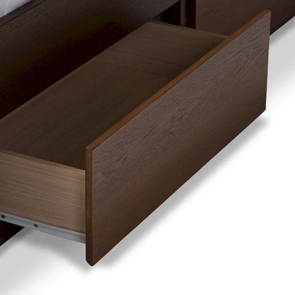 Strick & Bolton Mori Contemporary Grey Fabric and Walnut Wood Storage Bed