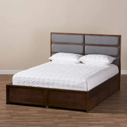 Strick & Bolton Mori Contemporary Grey Fabric and Walnut Wood Storage Bed
