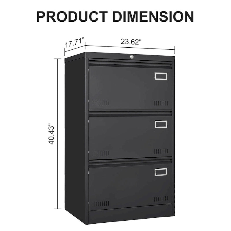 Metal Lateral 3 Drawer File Cabinet with Lock